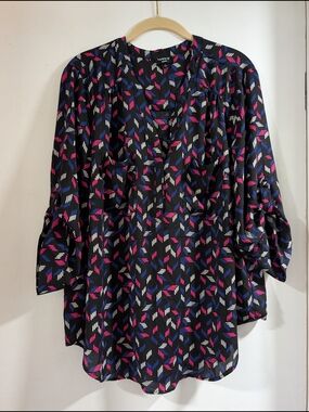 Torrid Black Geometric Print Blouse - V-Neck Women Top